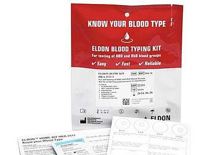 Eldon Blood Type Test Kit for Home Blood Typing, Made in Denmark